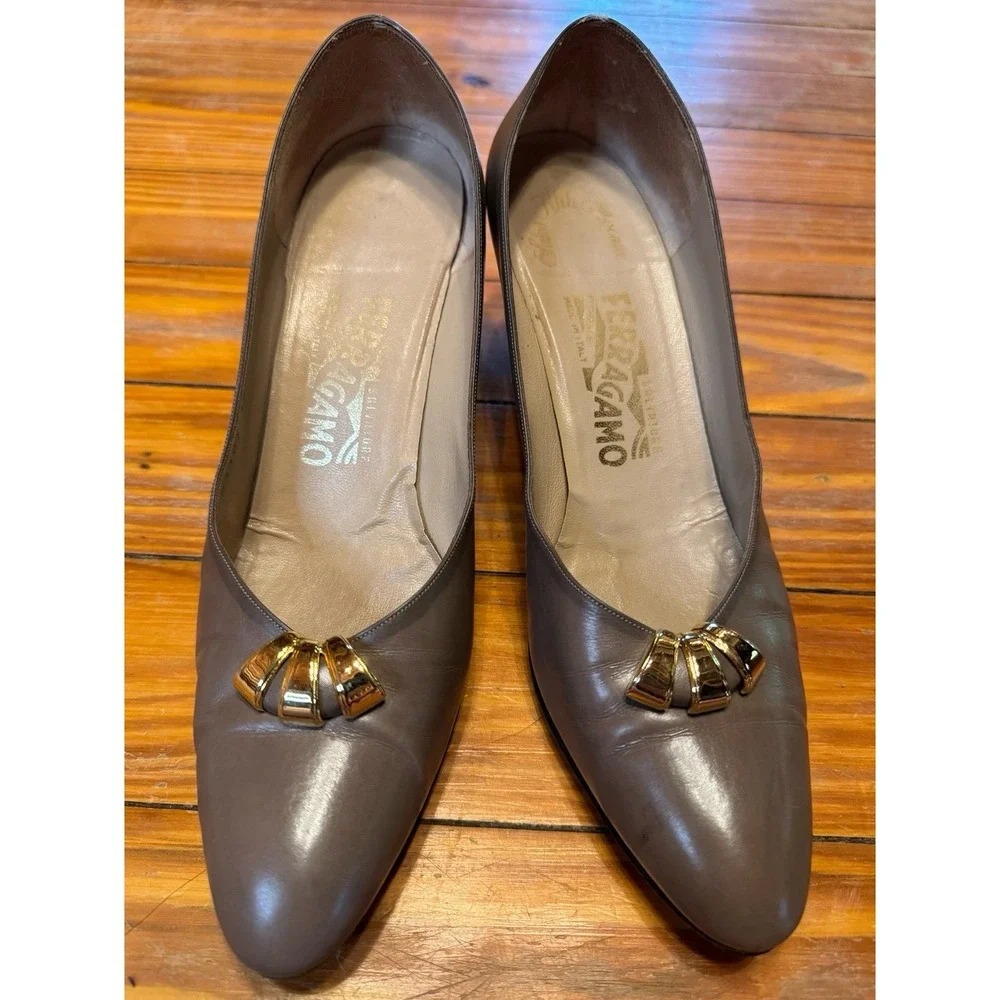 Salvatore Ferragamo Brass‎ Accent Heels Size 10